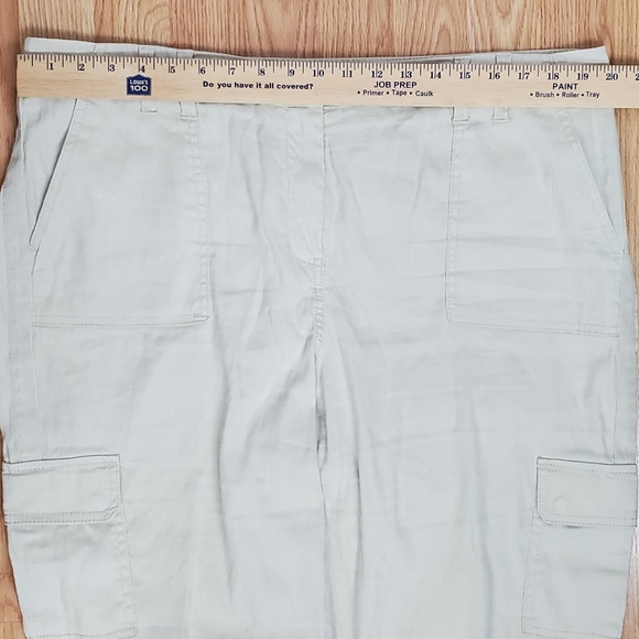 Chicos size 3 Xl linen blend straight crop cargo pants khaki stretch summer boho - Picture 5 of 9
